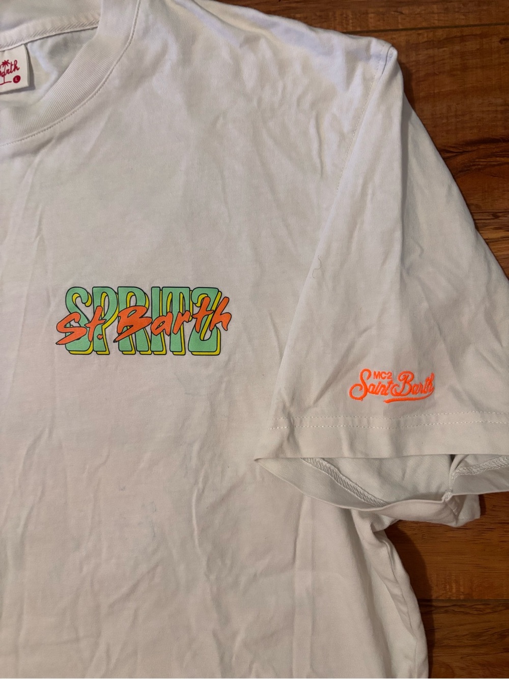 MC2 Saint Barth White Tee with Pink Palm & Neon Graphic - Picture 5 of 5